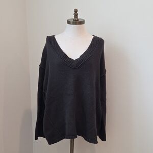 American Eagle Outfitters Charcoal Oversized V-Neck Knit Sweater